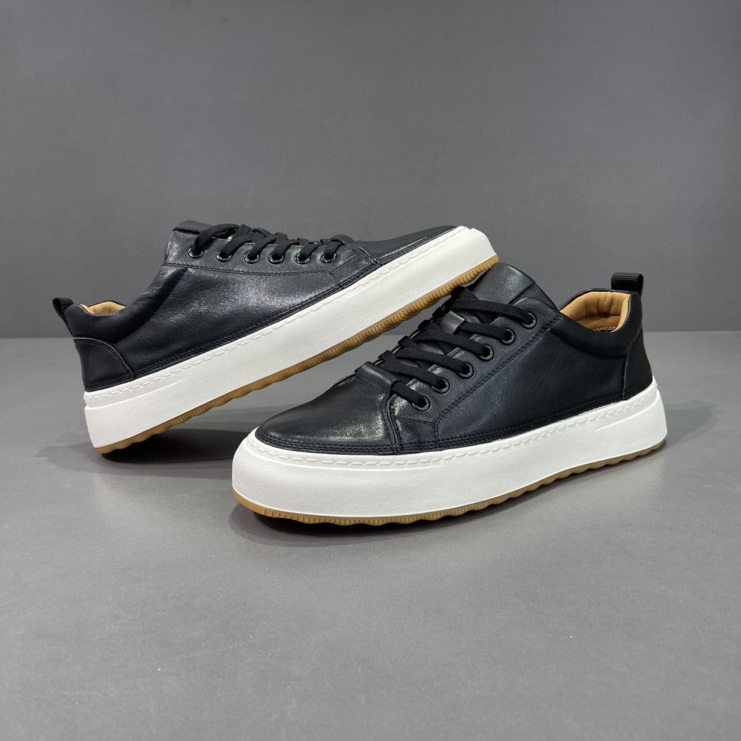Men's Black Leather Sneakers All-match Casual Shoes